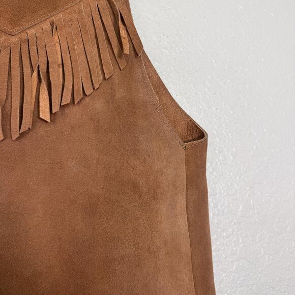 Vintage Suede Fringe Vest Womens Medium Western Leather Concho Tie Front USA - Picture 11 of 14